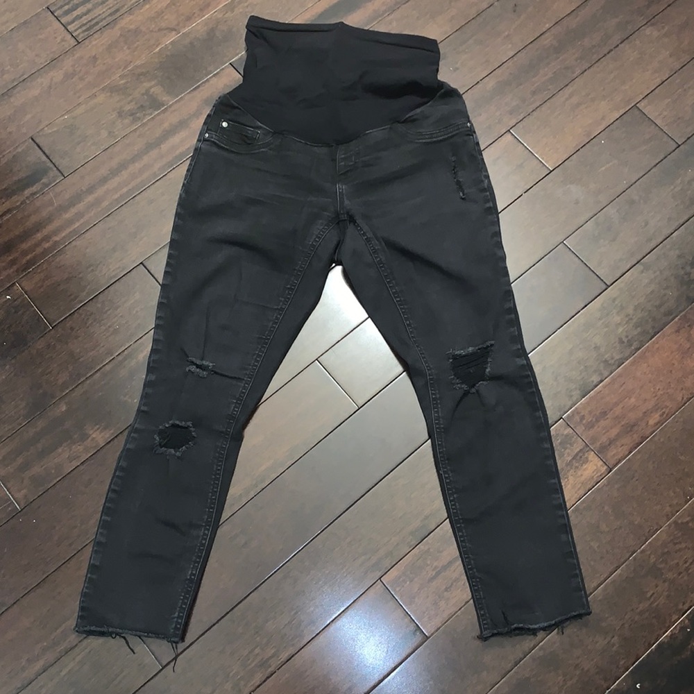 Jessica Simpson Black Greyish Ripped Maternity Jeans. Over the Belly. Small